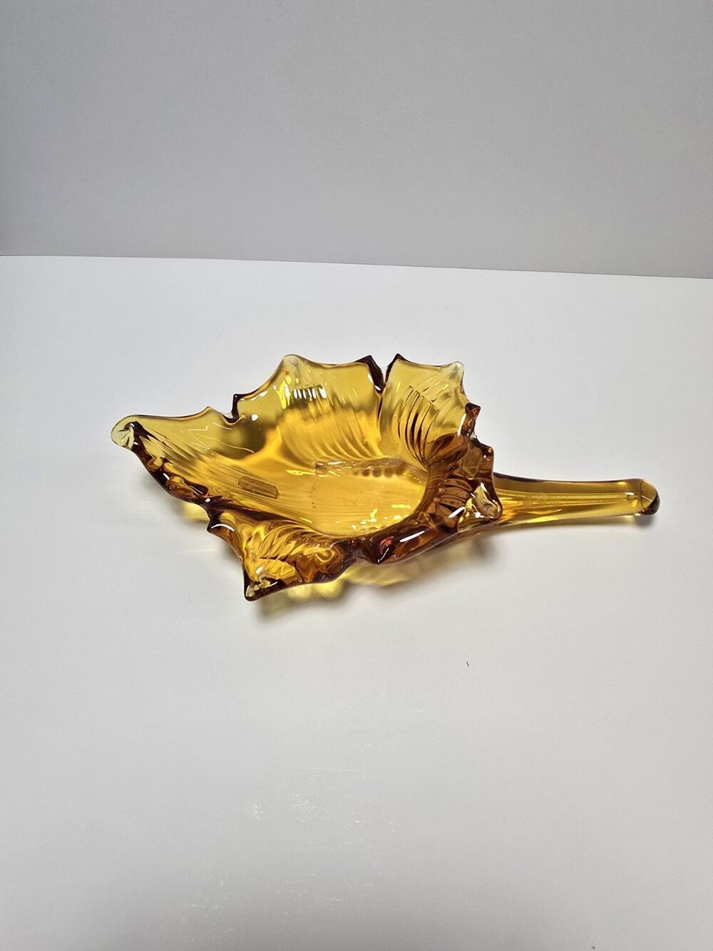 Pilgrim Glass Amber Leaf Decorative Piece Hand Blown Glass Vintage 1970s